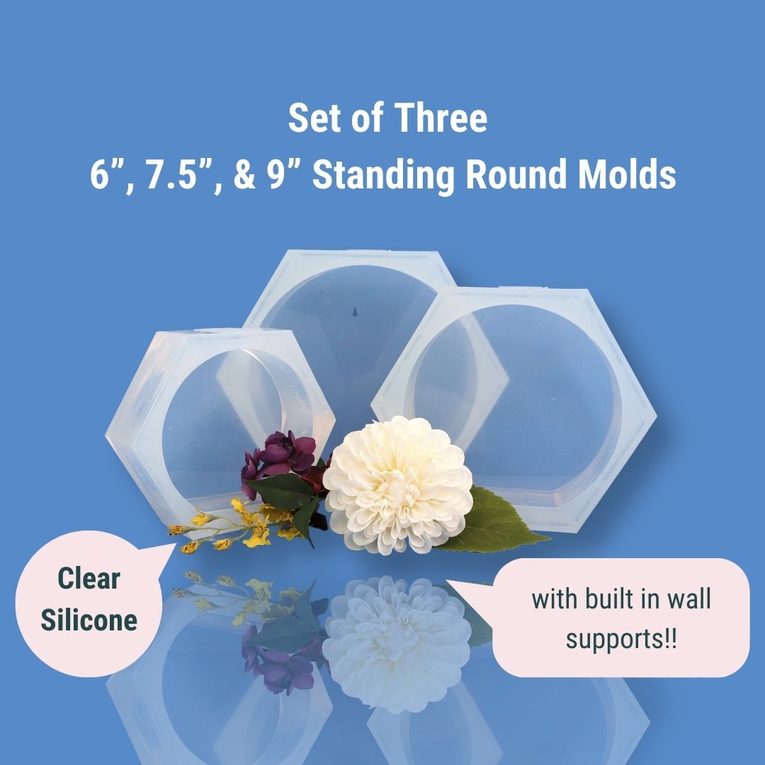 SET of 6", 7.5", and 9"  Silicone Standing Round Mold